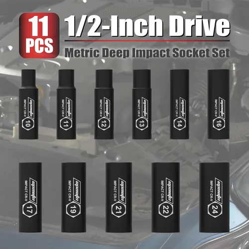 Vista 7 de EPAuto Llave dinamométrica de clic de 1/2 pulgada, juego de llaves métricas de impacto profundo de 1/2 pulgada, Cr-V, 6 puntos