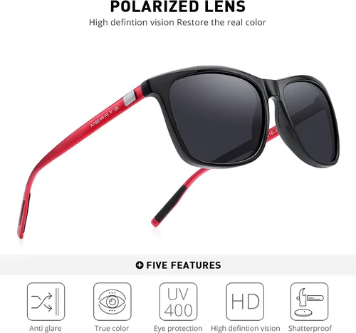 Vista 5 de MERRYS Gafas de sol polarizadas para mujer de aluminio para conducir rectangulares para hombres y mujeres