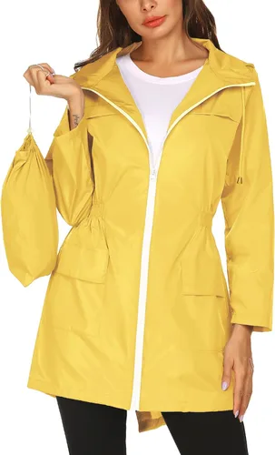 Vista 5 de Chubasqueros para mujer, impermeables, ligeros, plegables, para exteriores, con capucha