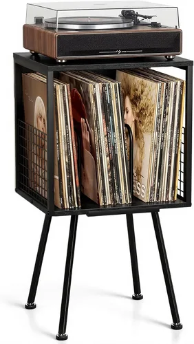 Vista 14 de Faesun Soporte para tocadiscos con almacenamiento para más de 100 discos de vinilo, soporte giratorio industrial con estante de almacenamiento