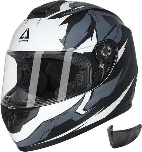 Vista 12 de TRIANGLE Cascos de motocicleta de cara completa para hombres y mujeres con visera tintada y transparente, cumple con la aprobación DOT Gris