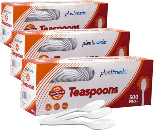Vista 10 de Tenedores de plástico blanco, 500 unidades, tenedores desechables extrapesados, cubiertos de plástico a granel sin BPA para fiestas, bodas, catering