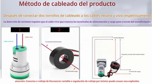 Vista 2 de Indicador de corriente y voltaje de CA con pantalla de dos dígitos, monitor de instrumentos de medición multifunción LED de cabeza cuadrada de 0.866