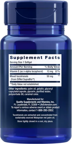 Vista 2 de Life Extension Tocotrienoles súper absorbibles, vitamina E como tocoferol D-alfa, tocotrienoles mixtos, apoyo al crecimiento del cabello, función