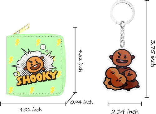 Vista 2 de Bangtan - Carteras de piel sintética con cremallera y llavero Chimmy Cooky TATA Koya RJ de dibujos animados para niñas, Moneda shooky