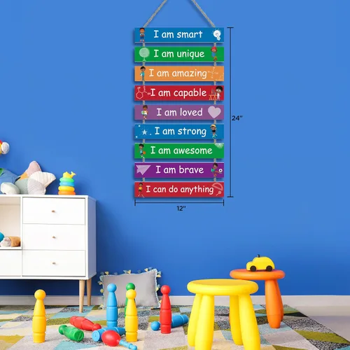 Vista 2 de Decoración de habitación infantil, juego de 9 piezas de arte de pared para habitación de niños, decoración motivacional de pared para colgar