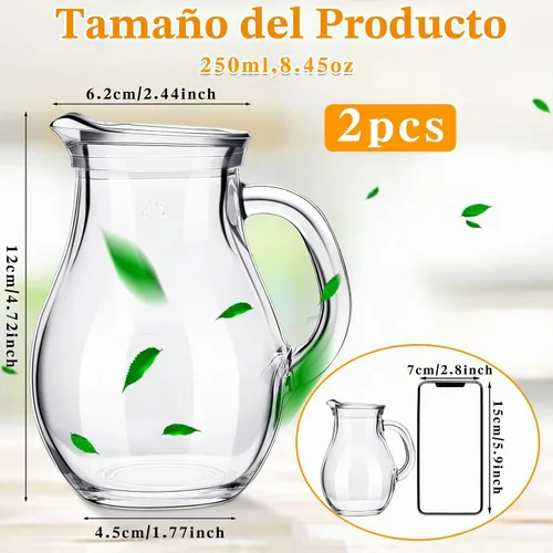 Vista 2 de Leinuosen 2 piezas Jarra de crema pequeña de vidrio con pico Jarra espumante de leche Jarra de vidrio elegante para café y té Jarra creativa