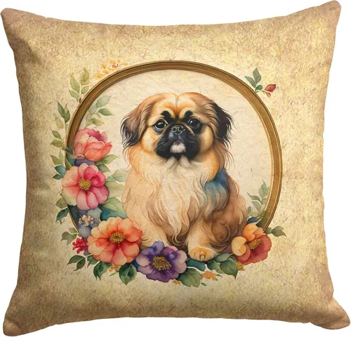 Vista 219 de Caroline's Treasures DAC2072PW1414 Affenpinscher and Flowers - Almohada decorativa de tela, lavable a máquina, para interiores y exteriores