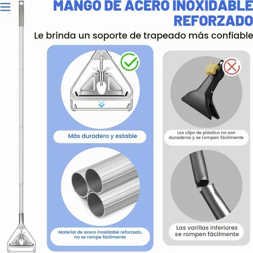 Vista 5 de Trapeador de Cuerda Resistente para Limpieza de Pisos - Trapeador Húmedo Industrial Comercial con Mango de 59 Pulgadas para Limpieza de Hogar