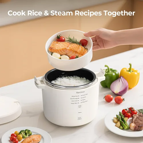 Vista 4 de Narcissus Arrocera de 3.5 tazas para 1-3 personas, multifuncional para arroz, avena, quinua, cocción lenta, vapor, cocina arroz y plato de vapor