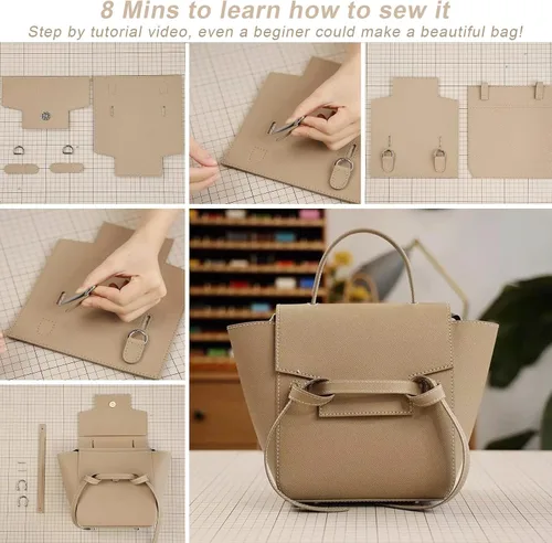 Vista 4 de POPSEWING Kit de bolsa de cuero para bricolaje, bolsa de cinturón de diseñador para mujer, bolso de hombro para adultos, kit de fabricación