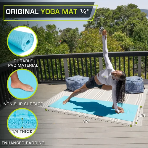 Vista 2 de ProsourceFit Estera de yoga original para ejercicios de ¼" (6 mm) de grosor para mayor comodidad y estabilidad con correas de transporte