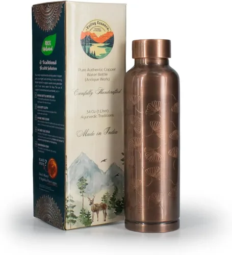 Vista 10 de Botella de agua ayurvédica de cobre puro de alta calidad, 34 onzas, tapa a prueba de fugas, diseño duradero de 11.99 oz Hidratación saludable