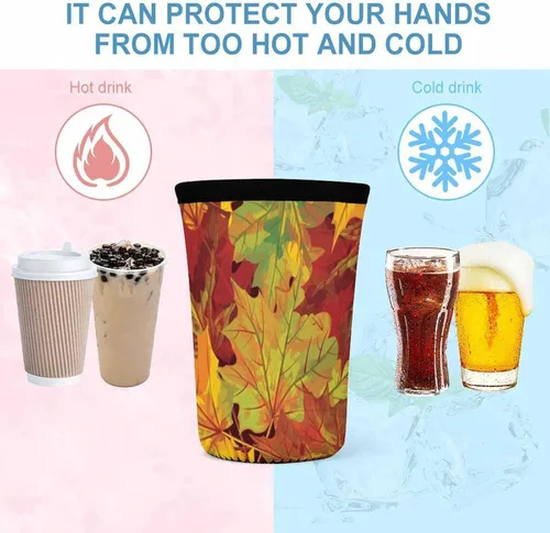 Vista 4 de Autumn Leaves Reusable Insulated Neoprene Iced Coffee Cup Sleeves 3 Sizes Diving Material Cup Durable Beverage Covers for Cold Coffee Tea Drinks