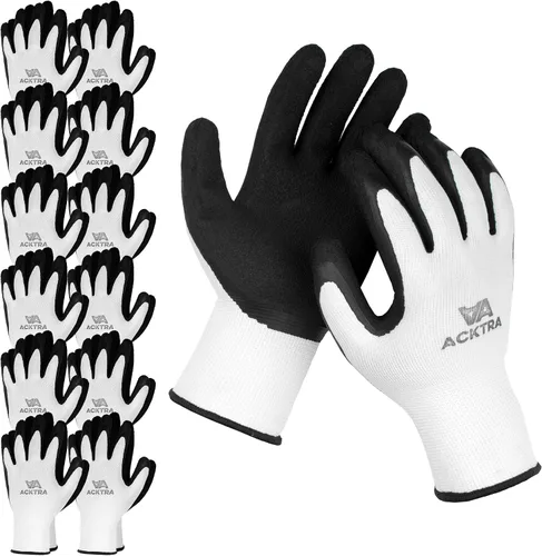 Vista 13 de ACKTRA - Guantes de trabajo de nailon recubiertos de poliuretano premium, 12 pares, puño tejido, para jardinería y uso general, para hombres
