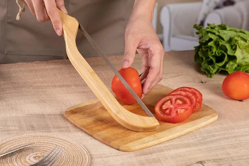 Vista 5 de Cortador de pan de arco premium, cuchillo de pan de masa madre con mango de bambú de 15.6 pulgadas, hoja dentada de acero inoxidable de grado