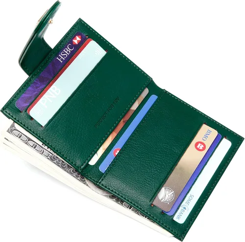 Vista 2 de Badiya Billeteras pequeñas para mujer, plegable, multitarjeta, delgada, tarjetero con cremallera, Verde Oscuro, Minimalista