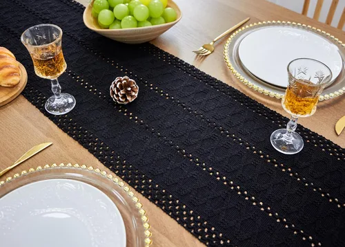 Vista 6 de FEXIA Camino de Mesa Negro con Borlas de 72 Pulgadas Macramé Boho Estilo Granja Camino de Mesa para Decoración de Dormitorio y Comedor