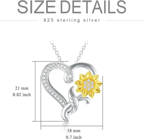 Vista 5 de Moissanite Sunflower Heart Necklace for Women, You Are My Sunshine Pendant 925 Sterling Silver 18k Gold Plated Love Heart Jewelry Gift for Her,Wife
