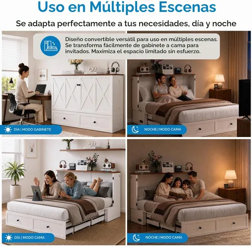 Vista 6 de Mjkone Murphy - Cama de gabinete con colchón plegable de tres pliegues