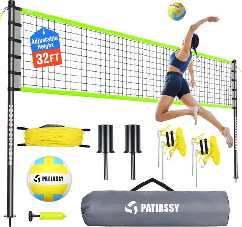 Vista 13 de Outdoor Volleyball Net Set for Backyard & Beach, 32FT Regulation Size, Easy Setup Adjustable Height Poles, Portable Net System with PU Volleyball