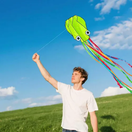Vista 2 de Cometas de pulpo para niños y adultos fáciles de volar, 24 x 158 pulgadas, kit de cometa grande y suave para niños y niñas, juego de cometa de playa