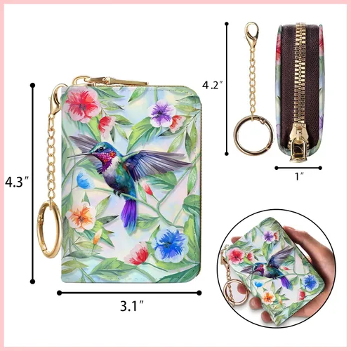 Vista 6 de Cartera RFID, tarjetero para mujer, cartera pequeña con ranuras para tarjetas, tarjetero de cuero RFID, tarjetero con llavero para tarjetas