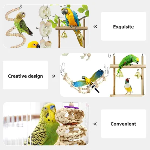 Vista 3 de Bird Ladder Chewing Toy Set with Wooden Beads, 8 Pieces