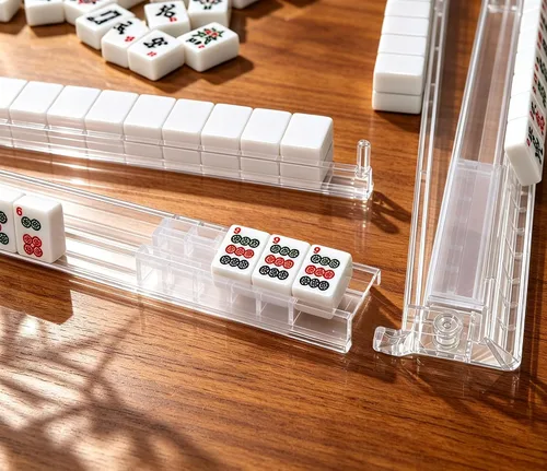 Vista 5 de Clear Mahjong Racks with Pushers, 4 Set Mahjong Tile Rack