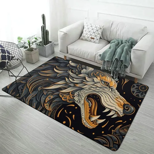 Vista 13 de Alfombra de lobo Fenrir de la mitología nórdica, decoración del hogar, dormitorio, sala de estar, alfombra suave y ligera de franela absorbente