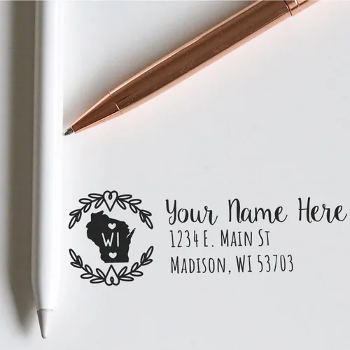 Vista 56 de State of Alabama Wreath Duo Hand Address Stamp - Personalized Rubber Stamp Montaje manual Duo