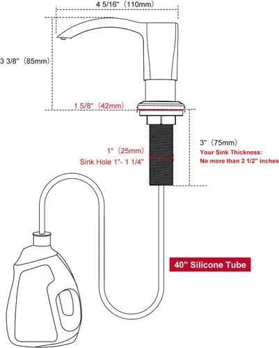 Vista 2 de GAGALIFE - Dispensador de jabón para fregadero de cocina, de níquel cepillado, dispensador de jabón integrado para fregadero de cocina con tubo