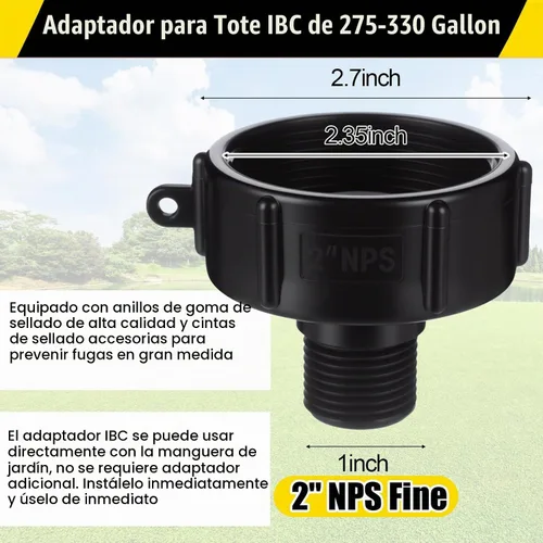 Vista 5 de Adaptador de asas Ibc, válvula doble roja, 1/2 '' macho Npt a 3/4 '' Ght Válvula Ibc para tanque de agua de 275-330 galones, válvula de grifo