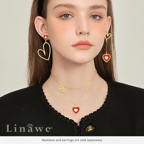 Vista 3 de Linawe Gargantilla de cadena con dije de corazón de doble capa, collar apilado para mujer, oro rosa de 14 quilates, tono plateado, disfraz de amor