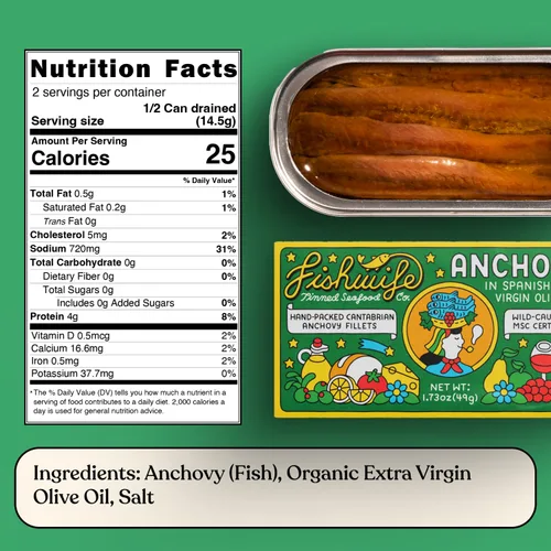 Vista 2 de Fishwife Anchoas cantábricas paquete de 3 (1.73 onzas) capturadas en la naturaleza y empaquetadas a mano con aceite de oliva virgen extra español