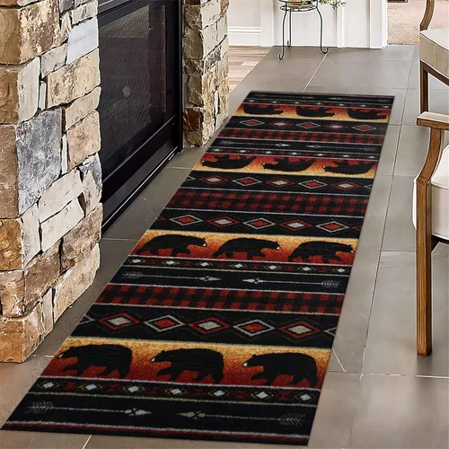 Vista 10 de Alfombras de oso para cabaña, 2 x 6 pies, alfombra de oso negro en bosque de abedules, alfombra absorbente para mascotas, alfombra de entrada de 3