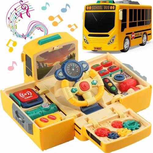 Vista 9 de HONGTUO Juguete de Autobús con Sonido y Luz, Juguete de Volante de Simulación con Engranajes, Juguetes de Autobús para Niños Pequeños con Música