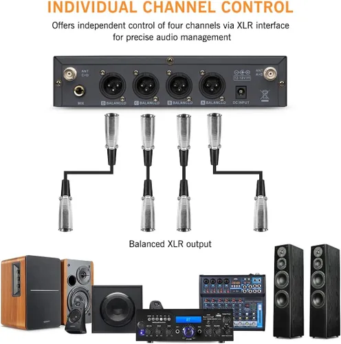 Vista 7 de Sistema de micrófono inalámbrico Hiberr UHF con 2 portátiles y 2 paquetes de cuerpo Incluye 2 micrófonos de mano y 2 bodypack para iglesia