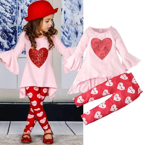 Vista 7 de TBUIALL Day Trousers Cute Girls Long Valentine's Sleeve Fashionable Set Top Baby Girls Outfits&Set 3 Month Baby Girl