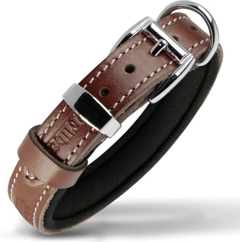 Vista 29 de Filbert Collar de cuero para perro, collar de cuero genuino para perros pequeños, estampado de patas en relieve con hebilla, grano completo curtido