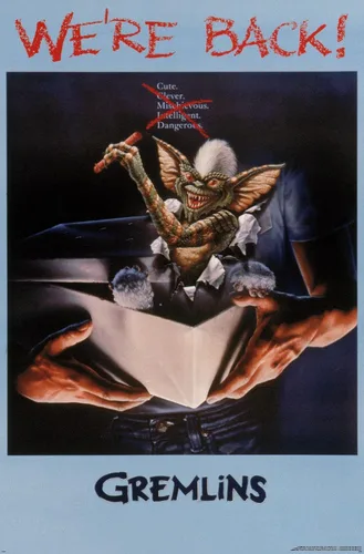 Vista 9 de Gremlins - Póster de pared con texto en inglés «We're Back», 22.4 pulgadas de largo x 14.7 pulgadas de ancho, versión enmarcada de madera de granero