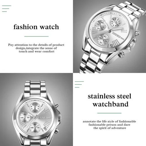 Vista 2 de SKMEI Reloj de pulsera para hombres y mujeres, reloj cronógrafo para hombre, resistente al agua, fecha, analógico, de cuarzo, para negocios, casual