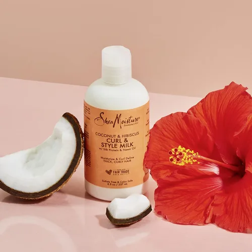 Vista 15 de SheaMoisture Curl & Style Milk Coco e Hibisco con Proteína de Seda y Aceite de Neem para Cabello Grueso, Definido y Rizado Comercio Justo, Sin