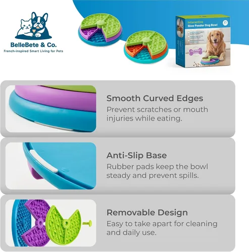 Vista 5 de BelleBête & Co. Cuenco de tres capas para perros Maze Pet Slow Feeder - Diseño interactivo de rompecabezas, serie de comedor consciente