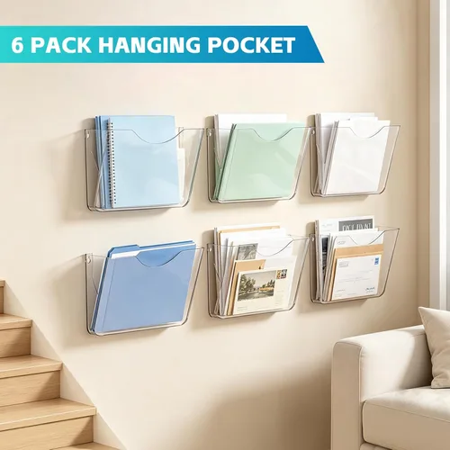 Vista 2 de SUPEASY Organizador de archivos de pared acrílico, paquete de 6 soportes Transparente