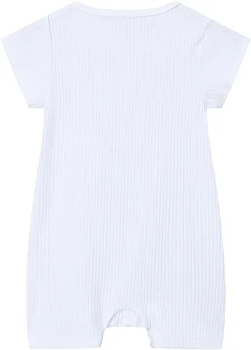Vista 2 de YJ Back home Mameluco acanalado de algodón de calidad para bebé, camisa de una pieza con botones delanteros de manga corta, Blanco