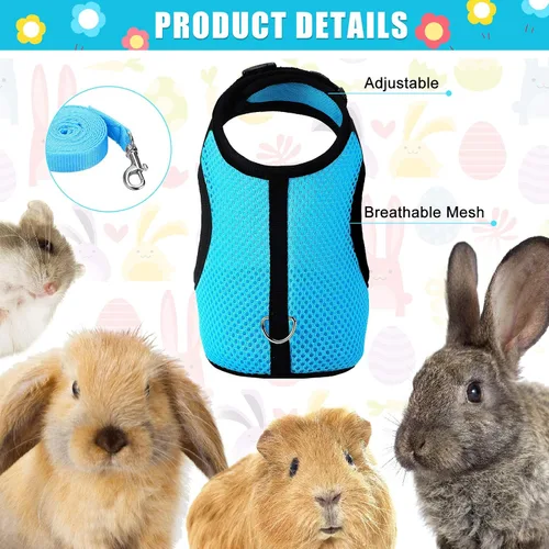 Vista 3 de SATINIOR Arnés de conejo con correa, lindo chaleco de malla transpirable con hebilla ajustable para gatitos, cachorros, mascotas pequeñas