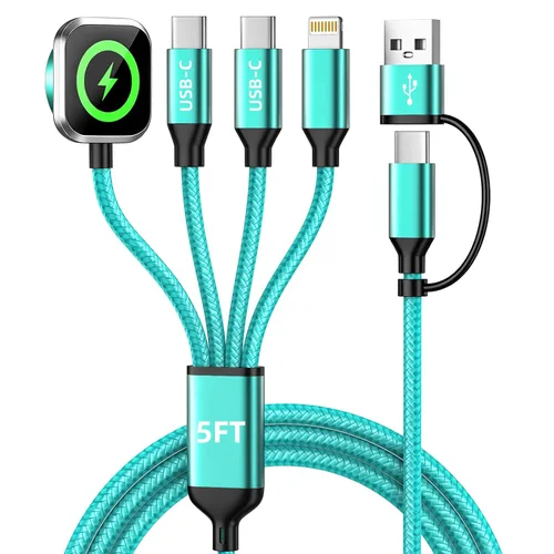 Vista 17 de Cruise Essentials Cable de Carga 4 en 2 para Cargador Apple iWatch/iPhone 17/Lightning/Micro, Cable Cord de Carga Múltiple de Viaje Compatible