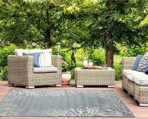 Vista 13 de Liora Manne Carmel - Alfombra decorativa de mezcla sintética para interiores y exteriores, de bajo perfil, contemporánea, decoración de peces Agua