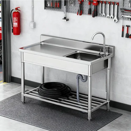 Vista 9 de Fregadero Utilitario de Acero Inoxidable LAFATI, Fregadero de Cocina Independiente de Acero Inoxidable 304 SUS de un Solo Tazón Con Estación